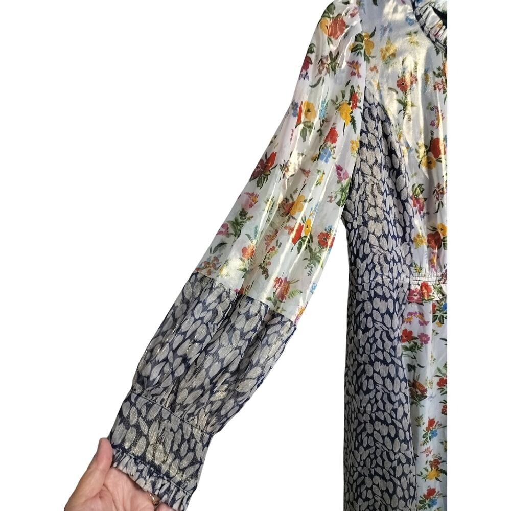 5555)Current Air M Mix Print Cottagore Metallic Floral Long Sleeve Midi Dress - Picture 5 of 11